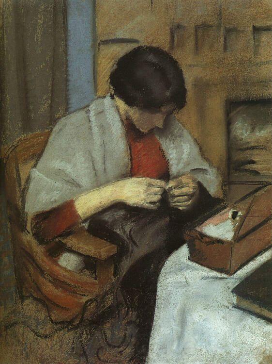 August Macke Elisabeth Gerhardt Sewing